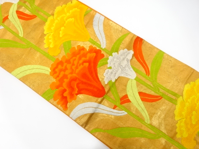 JAPANESE KIMONO / ANTIQUE FUKURO OBI / SILK / WOVEN FLOWER